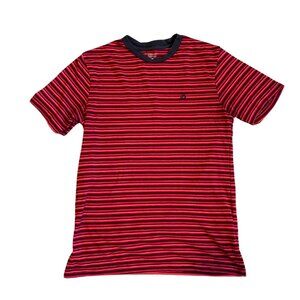 volcom red & black stripe short sleeve t-shirt size small